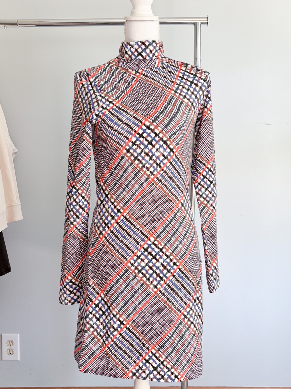 Tanya Taylor Letta Plaid Turtleneck Cotton Dress Small